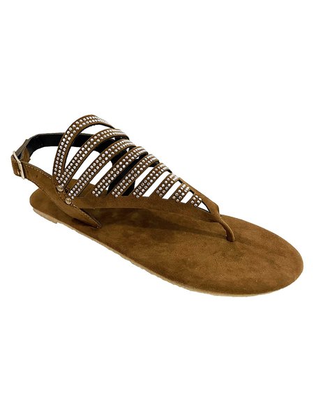 

Hot Rhinestone Cutout Roman Flip-Flop Sandals, Brown, Sandals