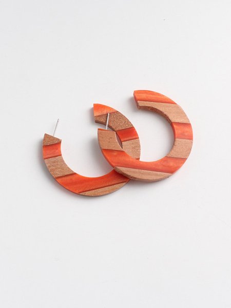 

Semicircle Translucent Colored Resin Wood Earrings, Orange red, Earrings