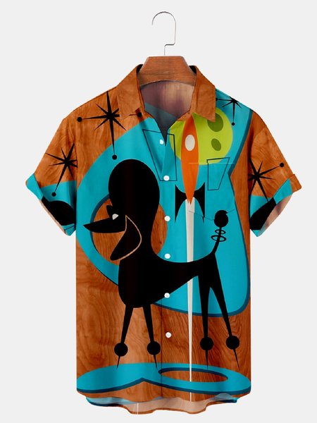 

Shirt Collar Pockets Vintage Shirts & Tops, Brown, Men's Floral shirt