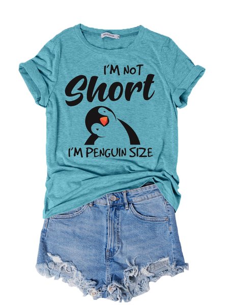 

I m Not Short I m Penguin Women's Cotton Shirts & Tops, Cyan, T-shirts