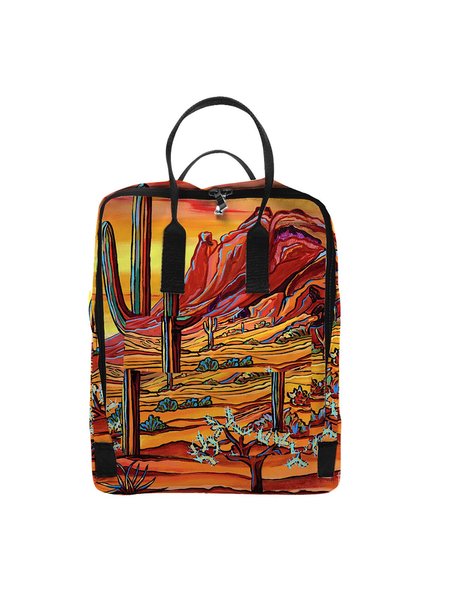 Western Denim Cactus Print Large-capacity Backpack, As picture, Men's Bags