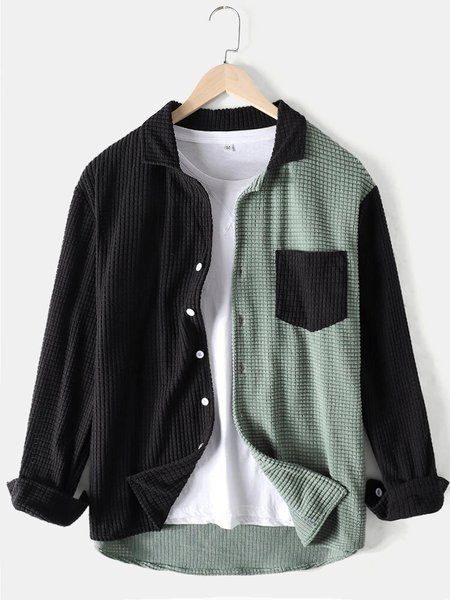 

Colorblock Corduroy Shirts & Tops, Green, Men's shirts