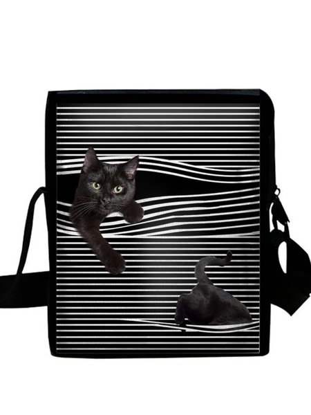 

3D Striped Black Cat Print Crossbody Bag, As picture, Women's Bags