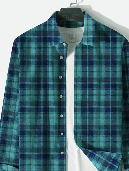 Plaid Work Shirt Collar Shirts & Tops, As picture, Men's shirts