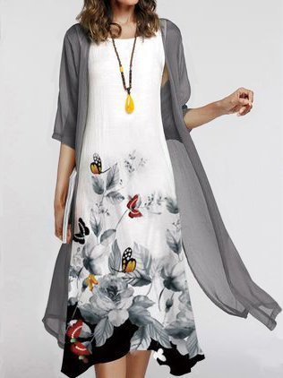 

Cotton Bateau/Boat Neck Suits, As picture, Midi Dresses