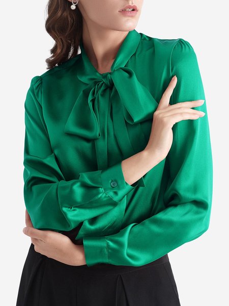 

Long Sleeve Solid Lady Shift Shirt, Green, Blouses and Shirts