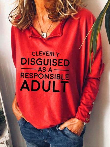 

Disguised as a Responsible Adult Women Print Shirt, Red, Hoodies&Sweatshirts