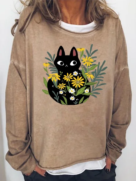 

Funny Black Cat Women's Shift Casual Sweatshirt, Light brown, Hoodies&Sweatshirts