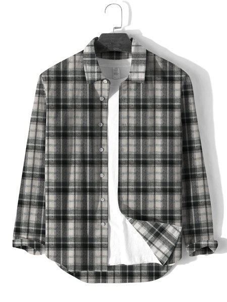 

Plaid Cotton Shirt Collar Shirts & Tops, As picture, Men's shirts