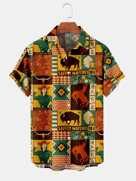 

Shirt Collar Boho Shirts & Tops, Brown, Men's Floral shirt