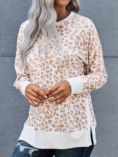 

Vintage Printed Long Sleeve Crew Neck Sweatshirt, Apricot, Sweatshirts & Hoodies