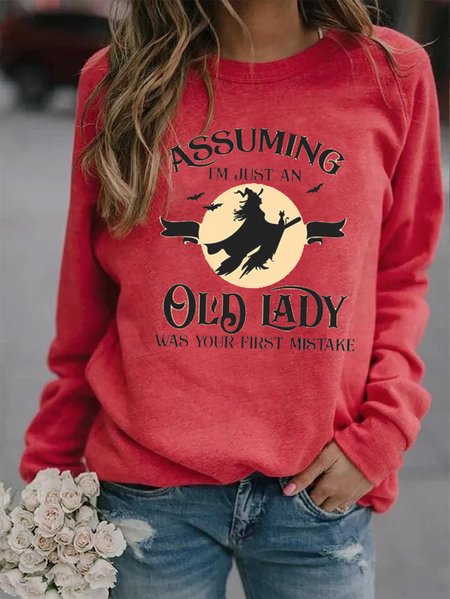 

Halloween , Assuming I'm Just An Old Lady Was Your First Mistake Women Sweater, Red, Hoodies&Sweatshirts