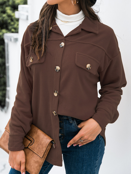 

Casual Long Sleeve Pockets Outerwear, Coffee, Cardigans