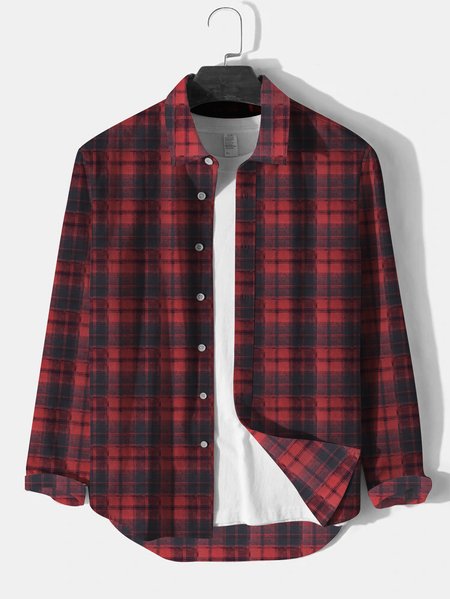 

Plaid Cotton Shirt Collar Shirts & Tops, As picture, Men's shirts