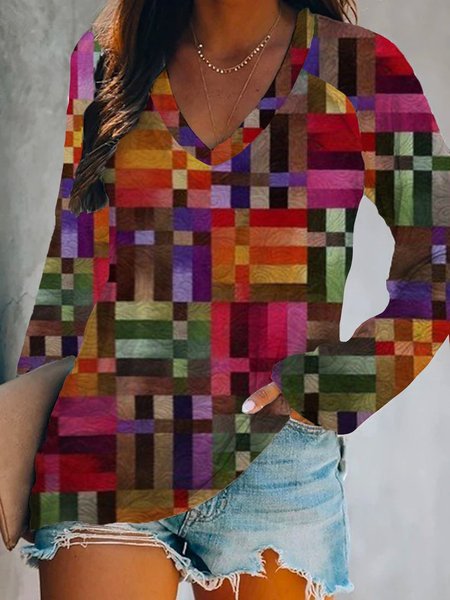 

Casual Floral-Print Long Sleeve Shirts & Tops, Multicolor, T-Shirts