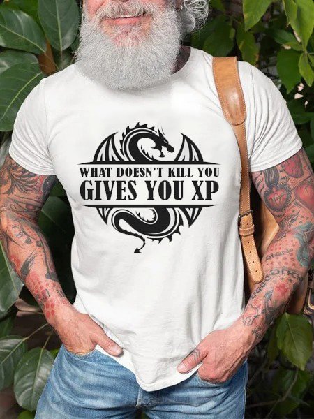 

WHAT DOESN'T KILL YOU GIVES YOU XP Printed round neck short-sleeved cotton T-shirt, White, T-shirts