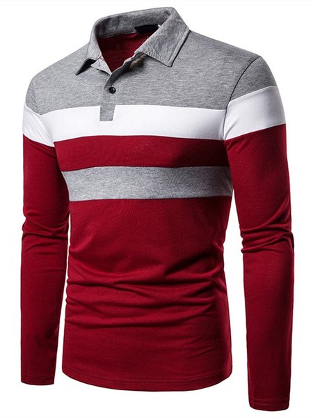 

Striped Lapel Polo Shirts, Gray-red, Men's t-shirts