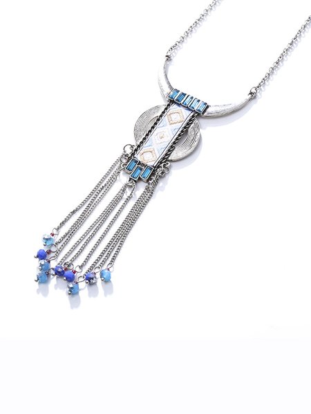 

Vintage Ethnic Bohemian Sweater Necklace, Silver, Necklaces