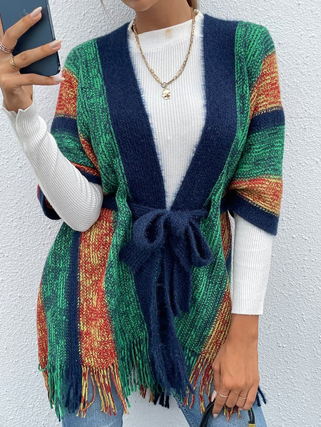 

Stripes Short Sleeve Knitted Sweater, Green, Sweaters & Cardigans