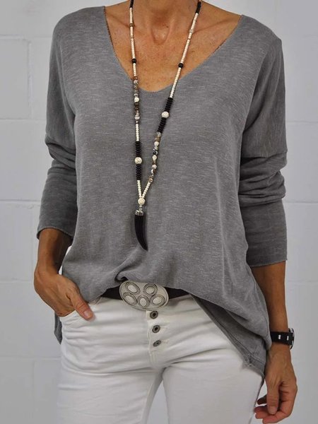 

Plain Casual Long Sleeve Shirts & Tops, As picture, Tops