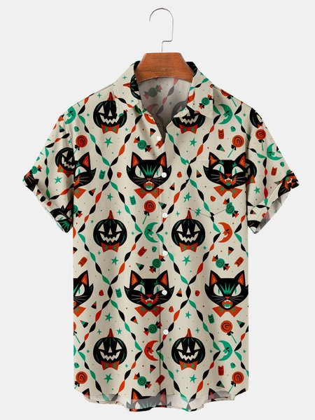 

Shirt Collar Geometric Shirts & Tops, Beige, Shirts ＆ Blouse