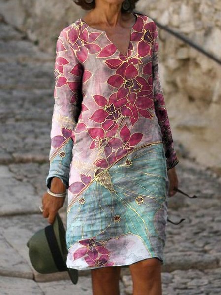 

V Neck Long Sleeve Dresses, Multicolor, Mini Dresses