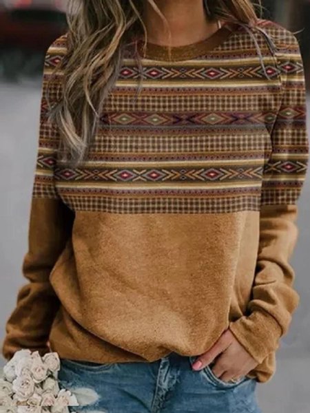 

Long Sleeve Geometric Casual Sweatshirt, Camel, Sweatshirts & Hoodies