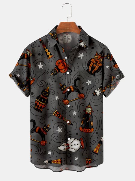 

Cat Shirt Collar Shirts & Tops, Gray, Men's Floral shirt