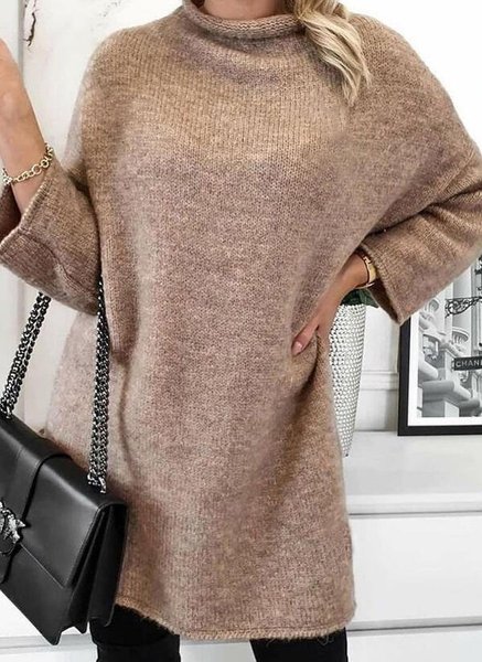 

Long Sleeve Casual Plain Shift Knitting Dress, As picture, Dresses