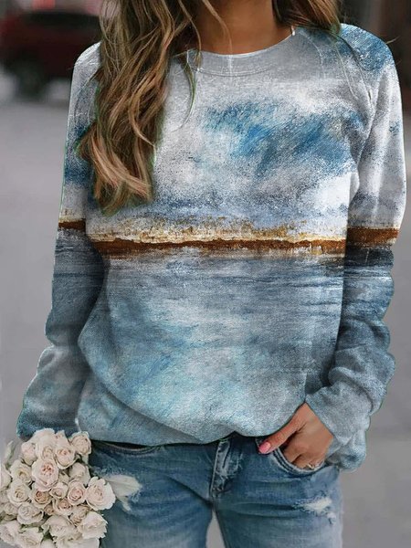 

Long Sleeve Cotton-Blend Casual Sweatshirt, Blue, Sweatshirts & Hoodies
