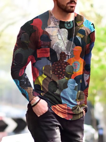 

New men's printed round neck long sleeves, Color6, T-shirt