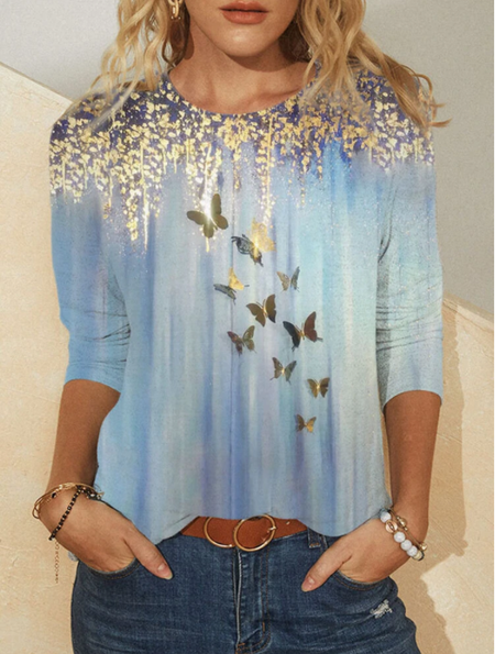 

Cotton-Blend Long Sleeve Shift Shirts & Tops, Blue, Tees & T-shirts