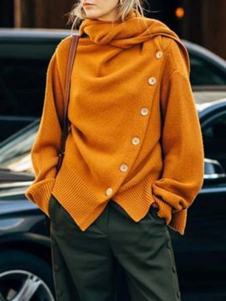 

Long Sleeve Shift Woven Turtleneck Sweater, Orange, Pullovers