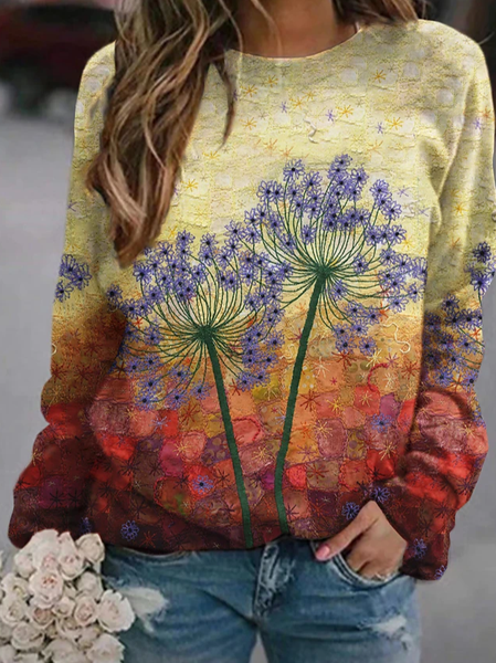 

Floral Casual Cotton-Blend Shirts & Tops, Multicolor, Long sleeve tops