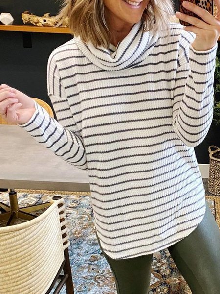 

Long Sleeve Striped Shift Casual Shirts & Tops, White, Blouses & Shirts