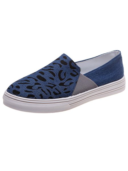 

Leopard Print Denim Casual Flat Canvas Shoes, Blue, Flats