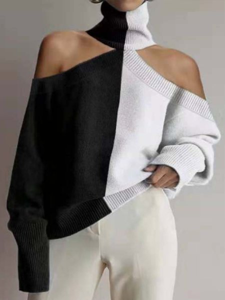 

Casual Color-Block Solid Sweater, As picture, Pullovers