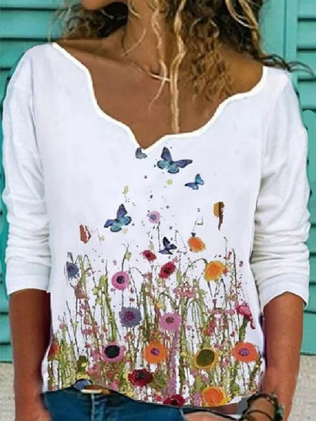 

Long Sleeve Butterfly Shift Shirts & Tops, White, Long sleeve tops