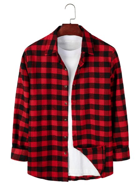 

Shirt Collar Plaid Shirts & Tops, Red, Men's shirts