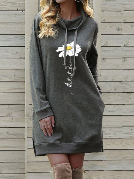 

Shift Long Sleeve Women Dress, Deep gray, Mini Dresses