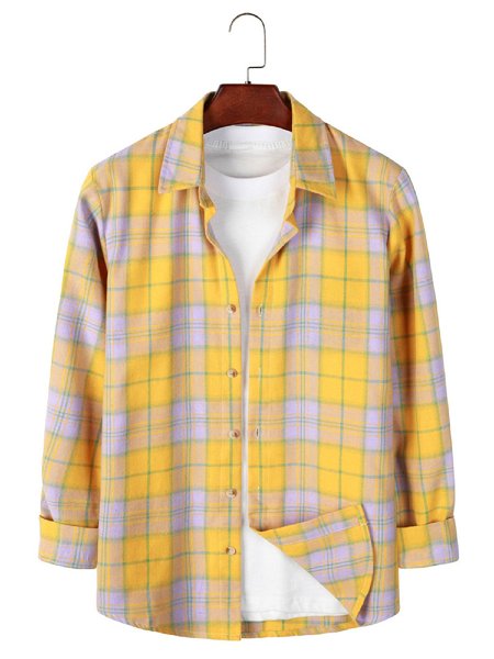 

Plaid Shirt Collar Shirts & Tops, Yellow, Shirt
