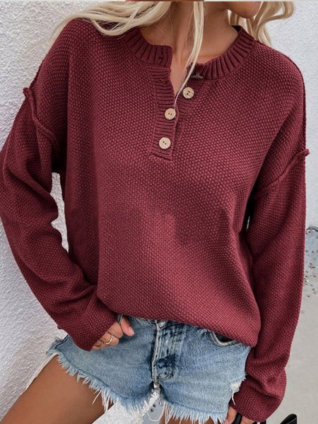 

Casual Long Sleeve V Neck Acrylic Sweater, Red, Knitwear & Sweaters
