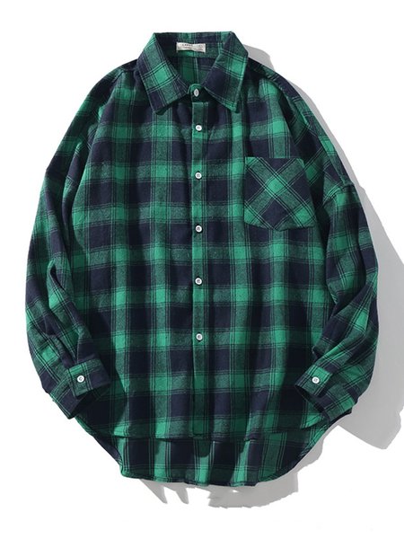 

Plaid Shirt Collar Shirts & Tops, Green, Men's shirts