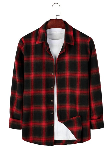 

Shirt Collar Plaid Shirts & Tops, Red, Men's shirts