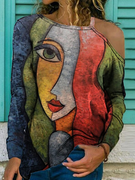 

Abstract Long Sleeve Cotton-Blend Casual Shirts & Tops, Multicolor, Long sleeve tops