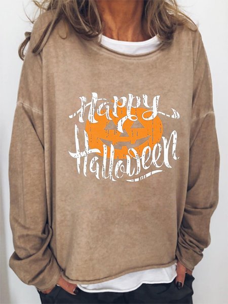 

Women Funny Happy Halloween Graphic Sweatshirt, Light brown, Hoodies&Sweatshirts