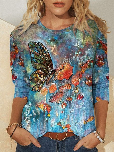 

Floral Long Sleeve Crew Neck Statement Shirts & Tops, Multicolor, T-Shirts