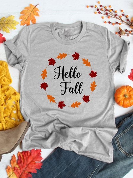 

Hello Fall Fall Leaves Shirts & Tops, Light gray, T-shirts