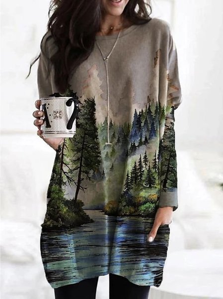 

Crew Neck Long Sleeve Shirts & Tops, As picture, Long sleeve tops