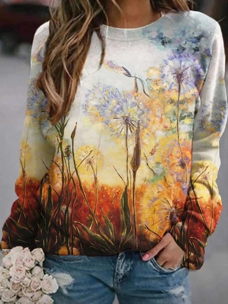 

Round Neck Printed Long Sleeve Shirts & Tops, Multicolor, Hoodies & Sweatshirts